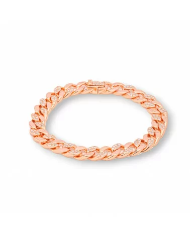 Bracciale Di Argento 925 'Antoinette' Maglia Groumette Con Zirconi Larghezza 7,5mm Lunghezza 18cm Oro Rosa-BRACCIALI TENNIS | Worldofjewel.com