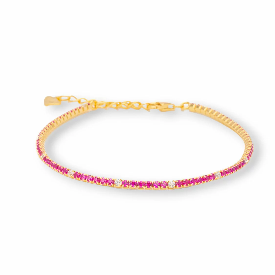 Bracciale Di Argento 925 Tennis Con Zirconi 2mm Dorato + Rosso + Bianco Con Chiusura Moschettone 1pz-BRACCIALI TENNIS | Worldofjewel.com