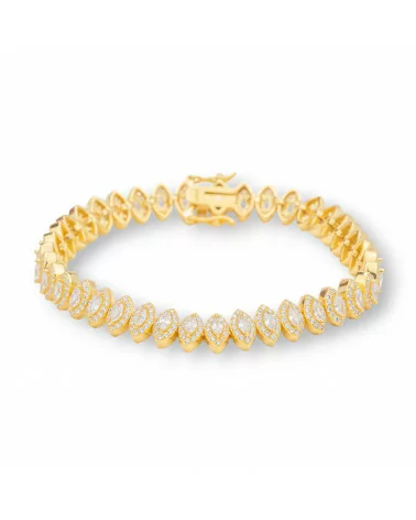 Bracciale Di Argento 925 'Amelia' Con Zirconi A Barchetta Larghezza 8mm Lunghezza 18cm Dorato-BRACCIALI TENNIS | Worldofjewel.com