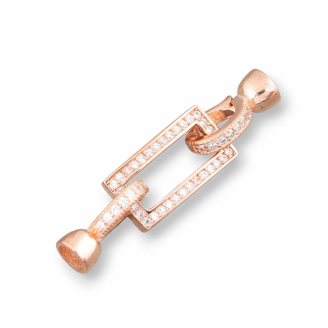 Chiusura Di Argento 925 Con Zirconi Rettangolo 9x37mm Coppette Da 5mm 1pz Oro Rosa-CHIUSURE DI ARGENTO | Worldofjewel.com