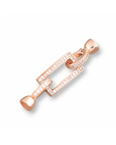 Chiusura Di Argento 925 Con Zirconi Rettangolo 9x37mm Coppette Da 5mm 1pz Oro Rosa-CHIUSURE DI ARGENTO | Worldofjewel.com