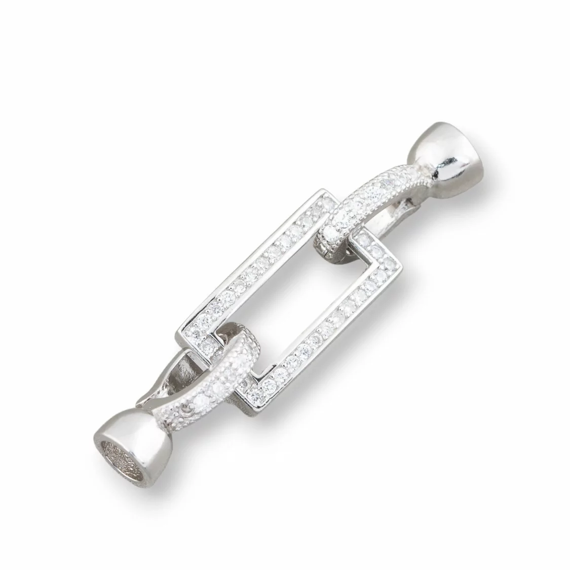 Chiusura Di Argento 925 Con Zirconi Rettangolo 9x37mm Coppette Da 5mm 1pz Rodiato-CHIUSURE DI ARGENTO | Worldofjewel.com