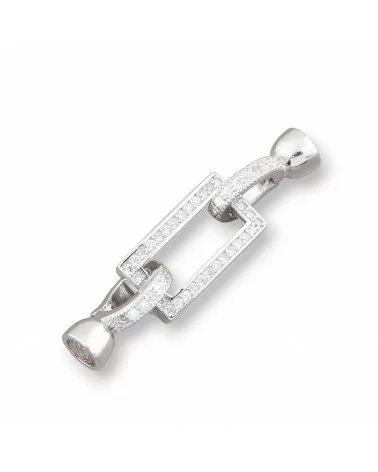 Chiusura Di Argento 925 Con Zirconi Rettangolo 9x37mm Coppette Da 5mm 1pz Rodiato-CHIUSURE DI ARGENTO | Worldofjewel.com