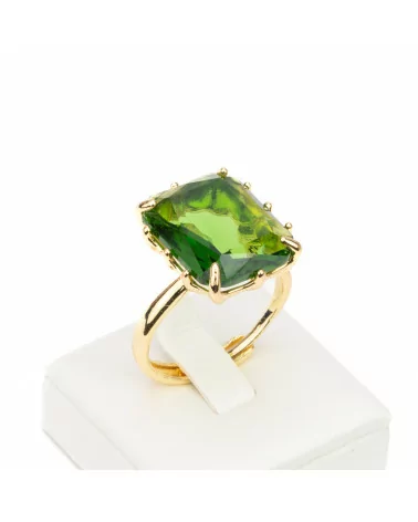 Anello Di Bronzo Con Cristalli CZ Cabochon Rettangolo 15x20mm Misura Regolabile Peridot-ANELLI BRONZO CON PIETRE INCASTONATE | Worldofjewel.com