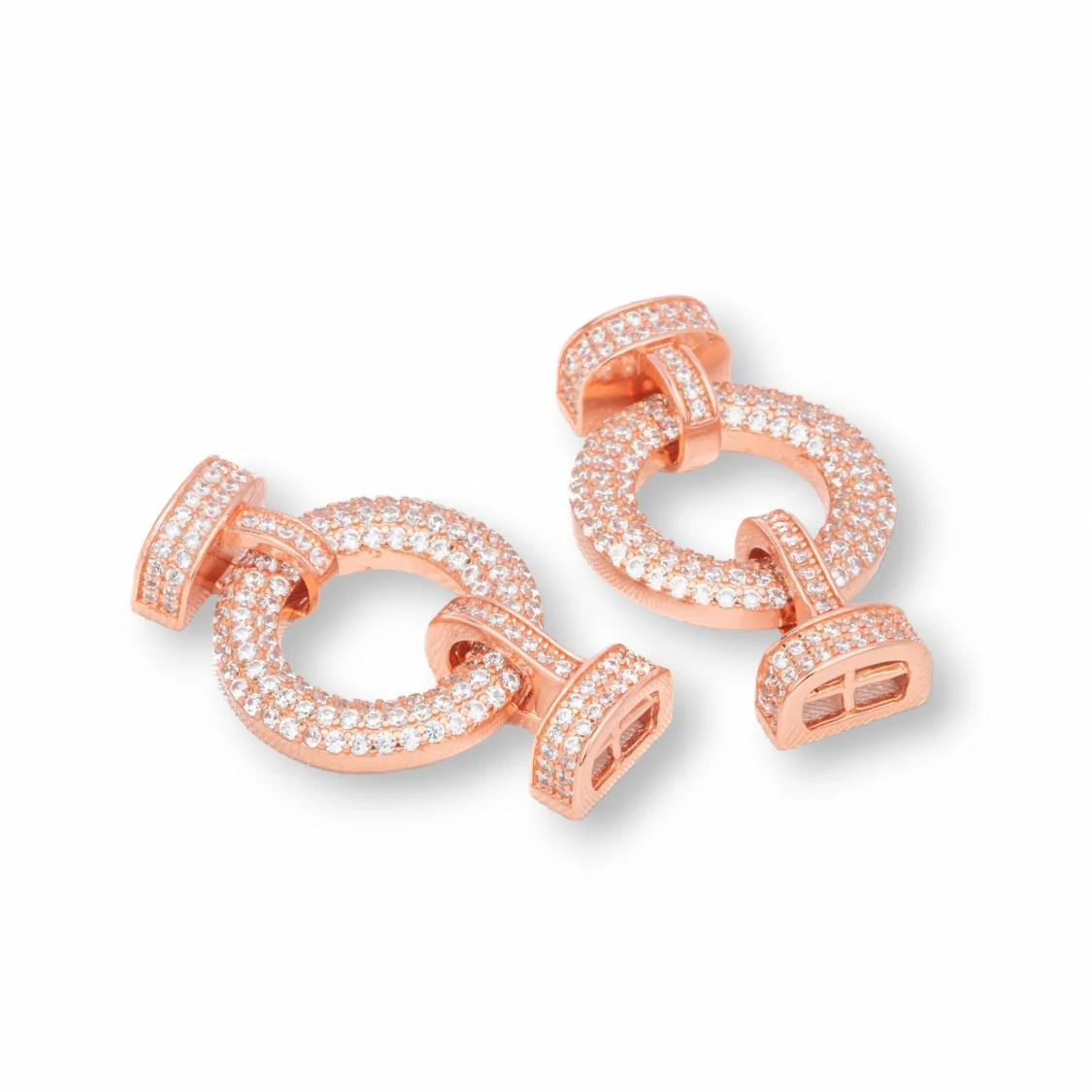 Chiusura Di Argento 925 Con Zirconi A Scatto 18x30mm Con Coppette Da 9x6mm Con Barretta 1pz Oro Rosa Bianco-CHIUSURE DI ARGENTO | Worldofjewel.com