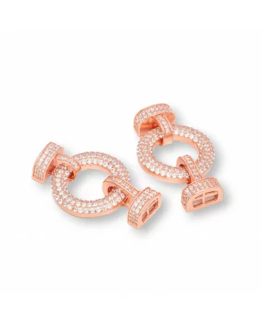 Chiusura Di Argento 925 Con Zirconi A Scatto 18x30mm Con Coppette Da 9x6mm Con Barretta 1pz Oro Rosa Bianco-CHIUSURE DI ARGENTO | Worldofjewel.com