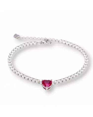 Bracciale Di Argento 925 Tennis Con Zircone da 3mm Cuore da 8mm Lunghezza 16+4cm Rodiato Ruby-BRACCIALI TENNIS | Worldofjewel.com