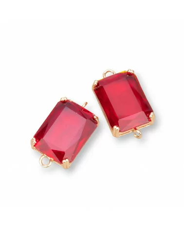 Componente Intramezzo Di Bronzo Con Cristalli CZ Rettangolo Sfaccettato 15x20mm 6pz Rosso- RETTANGOLO | Worldofjewel.com