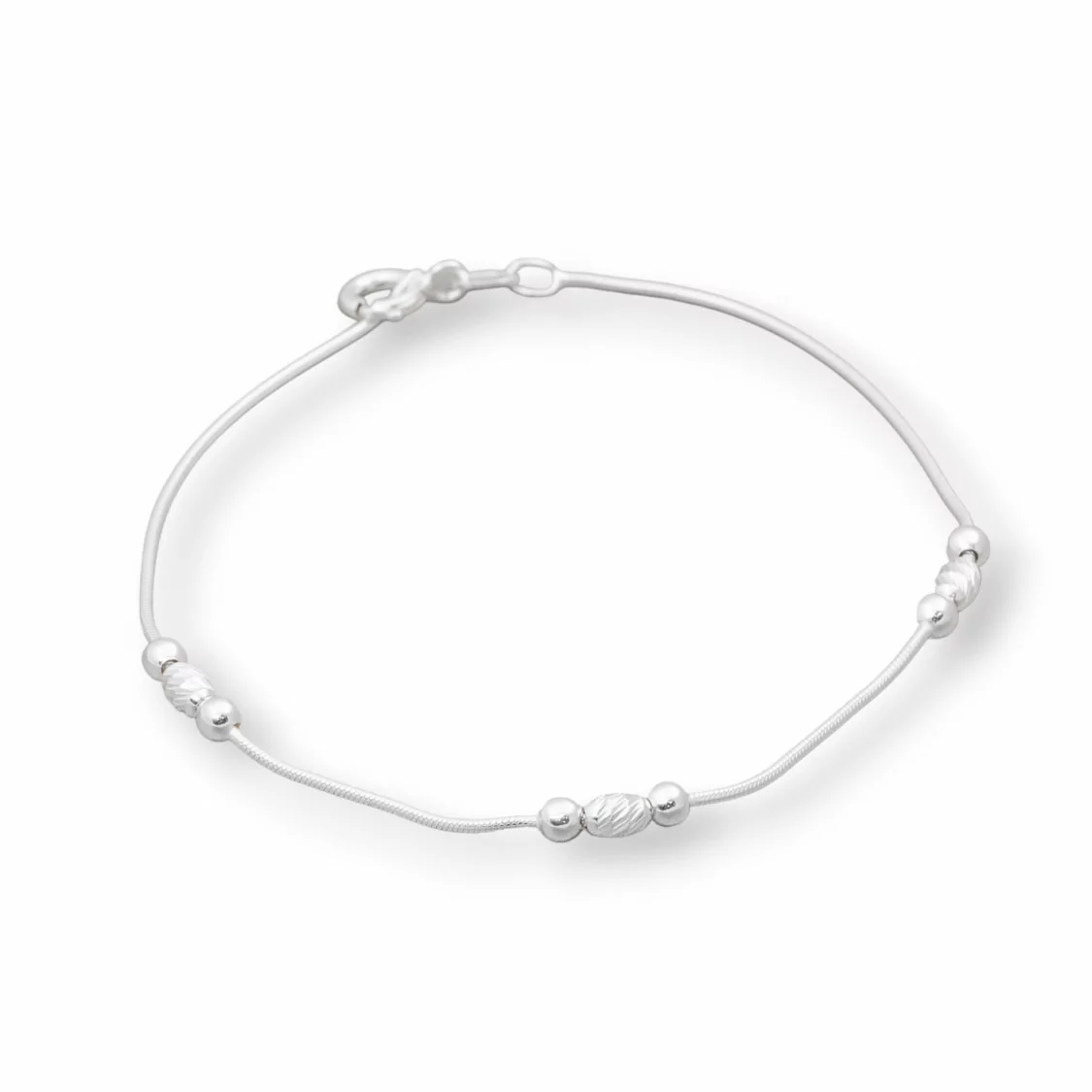 Bracciale Di Argento 925 'Alice' Con Catena Cobra E 3 Punti Luce 3mm Lungo 18,5cm 1pz Argentato-BRACCIALI DI ARGENTO 925 | Worldofjewel.com