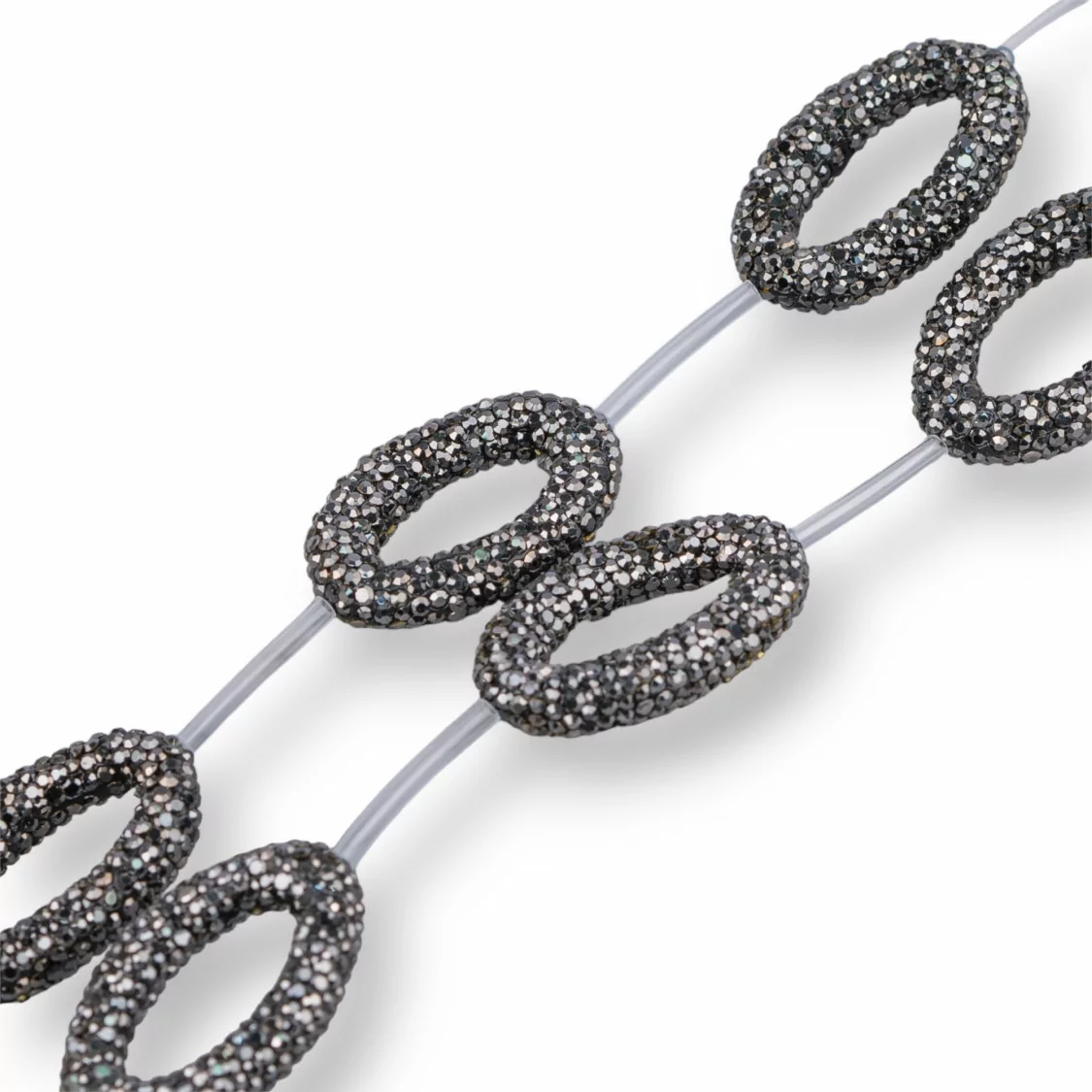 Perline a Filo Di Marcasite Strass Ovale Forato 20x33mm 6pz Nero-PERLINE CON MARCASITE STRASS | Worldofjewel.com