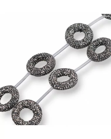 Perline a Filo Di Marcasite Strass Tondo Ciambella Forato 26mm 8pz Nero-PERLINE CON MARCASITE STRASS | Worldofjewel.com