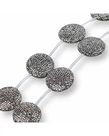 Perline a Filo Di Marcasite Strass Tondo Piatto 30mm 7pz Nero-PERLINE CON MARCASITE STRASS | Worldofjewel.com