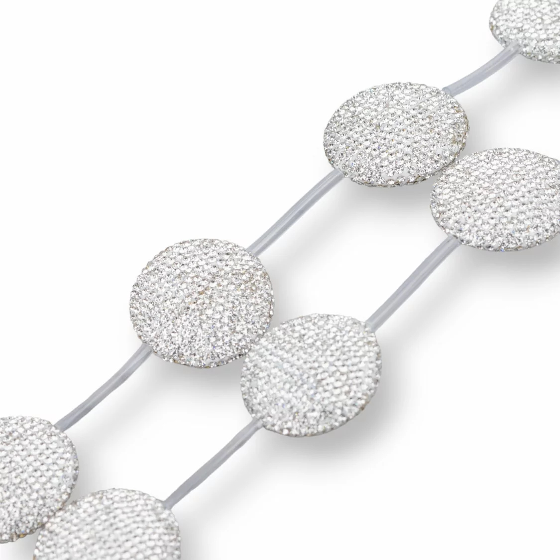 Perline a Filo Di Marcasite Strass Tondo Piatto 33mm 6pz Bianco-PERLINE CON MARCASITE STRASS | Worldofjewel.com