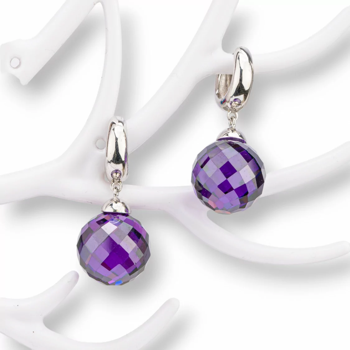 Orecchini Di Argento 925 Cerchio Con Zirconi Sfaccettati Viola 14x32mm-ARGENTO 925 CRYSTAL | Worldofjewel.com