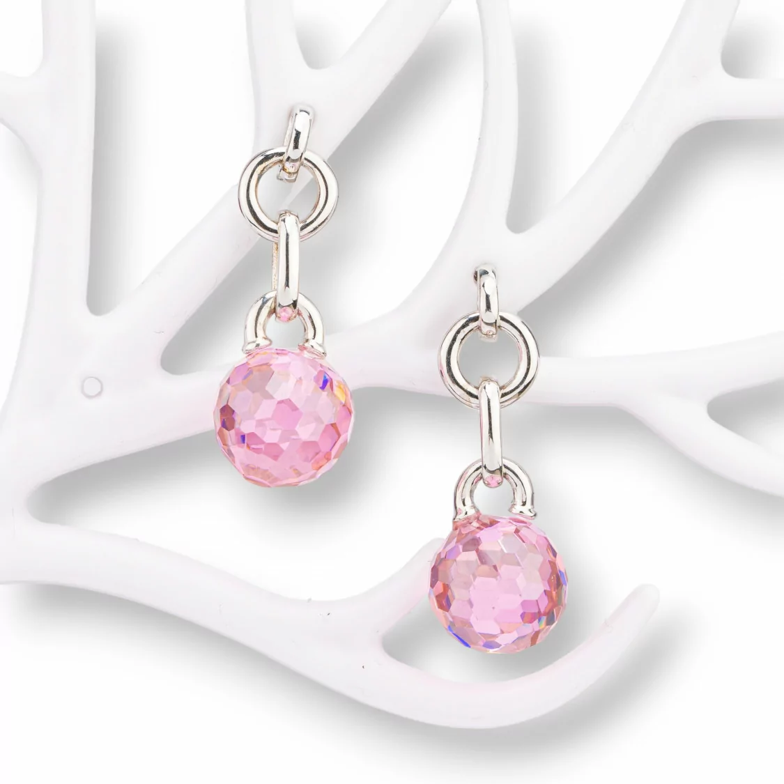 Orecchini Perno Di Argento 925 Con Zirconi Sfaccettati Rosa 13x35mm-ARGENTO 925 DESIGN ITALY | Worldofjewel.com