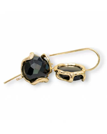 Base Per Orecchini A Monachella Di Bronzo Con Occhio Di Gatto Irregolare Sfaccettato 17mm 3 Paia Dorato Nero-BASI CON PIETRE E PERLINE | Worldofjewel.com