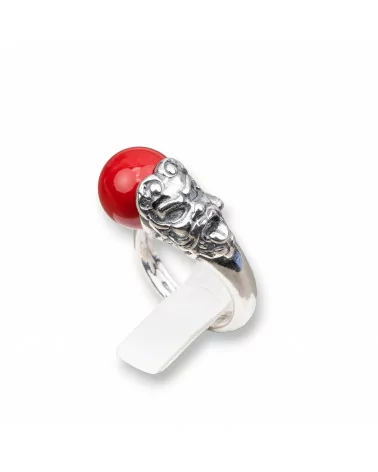 Anello Di Argento 925 Made in ITALY 20x28mm Misura Regolabile Con Pasta Di Corallo 4Fiori-ANELLI DI ARGENTO 925 | Worldofjewel.com