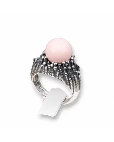 Anello Di Argento 925 Made in ITALY 21x30mm Misura Regolabile Con Pasta Di Corallo Rosa 4Fiori-ANELLI DI ARGENTO 925 | Worldofjewel.com