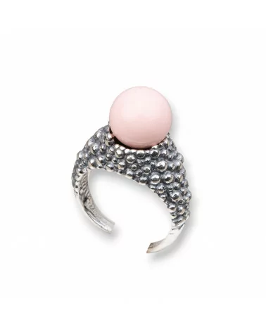 Anello Di Argento 925 Made in ITALY 21x31mm Misura Regolabile Con Pasta Di Corallo Rosa 4Fiori-ANELLI DI ARGENTO 925 | Worldofjewel.com