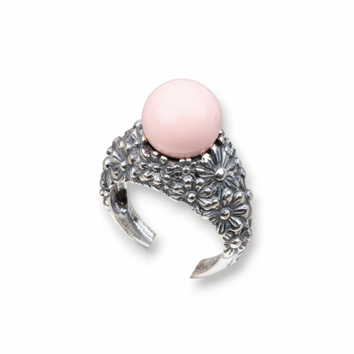 Anello Di Argento 925 Made in ITALY 22x30mm Misura Regolabile Con Pasta Di Corallo Rosa 4Fiori-ANELLI DI ARGENTO 925 | Worldofjewel.com