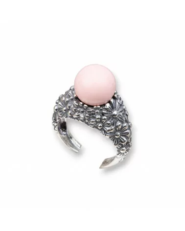 Anello Di Argento 925 Made in ITALY 22x30mm Misura Regolabile Con Pasta Di Corallo Rosa 4Fiori-ANELLI DI ARGENTO 925 | Worldofjewel.com