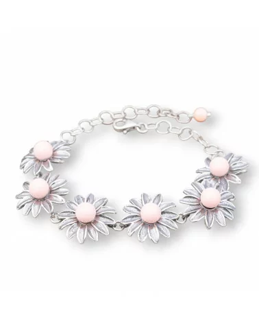 Bracciale Di Argento 925 Made in ITALY 18mm Con Pasta Di Corallo Rosa 4Fiori Lunghezza 18,5+6cm-BRACCIALI DI ARGENTO 925 | Worldofjewel.com