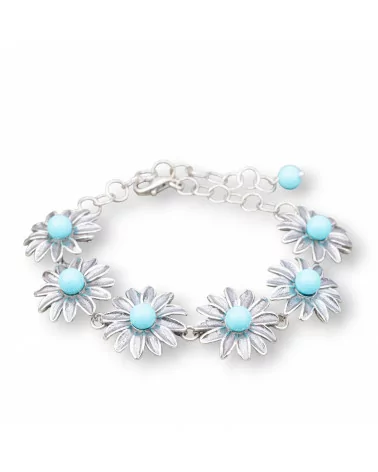 Bracciale Di Argento 925 Made in ITALY 18mm Con Pasta Di Turchese 4Fiori Lunghezza 18,5+6cm-BRACCIALI DI ARGENTO 925 | Worldofjewel.com