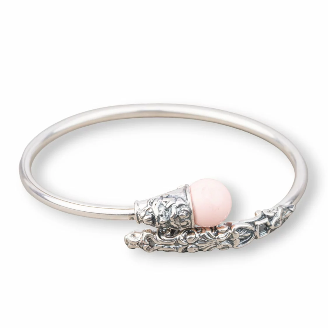 Bracciale Di Argento 925 Made in ITALY 65mm Misura Regolabile Con Pasta Di Corallo Rosa 4Fiori-BRACCIALI DI ARGENTO 925 | Worldofjewel.com