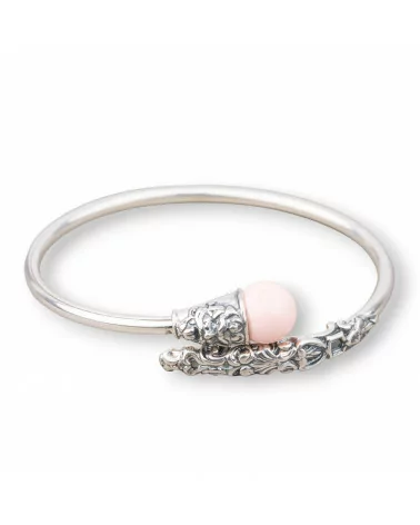 Bracciale Di Argento 925 Made in ITALY 65mm Misura Regolabile Con Pasta Di Corallo Rosa 4Fiori-BRACCIALI DI ARGENTO 925 | Worldofjewel.com