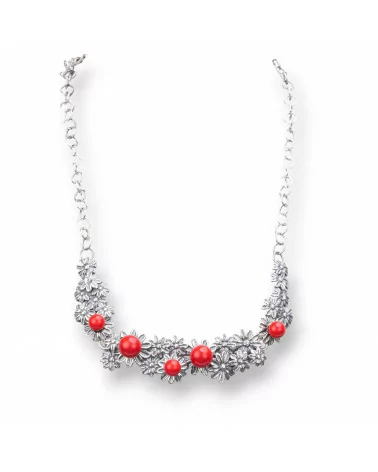 Collana Di Argento 925 Made in ITALY 18mm Con Pasta Di Corallo 4Fiori Lunghezza 48cm-COLLANE DI ARGENTO 925 | Worldofjewel.com