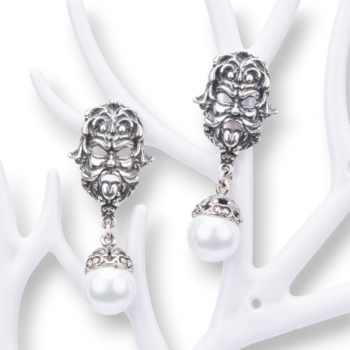 Boucles d'oreilles en argent 925 fabriquées en ITALIE 22x45mm avec perles de Majorque