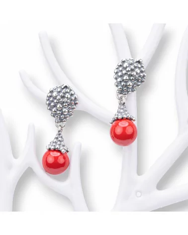 Orecchini Di Argento 925 Made in ITALY 12x33mm Con Pasta Di Corallo 4Fiori-ARGENTO 925 DESIGN ITALY | Worldofjewel.com