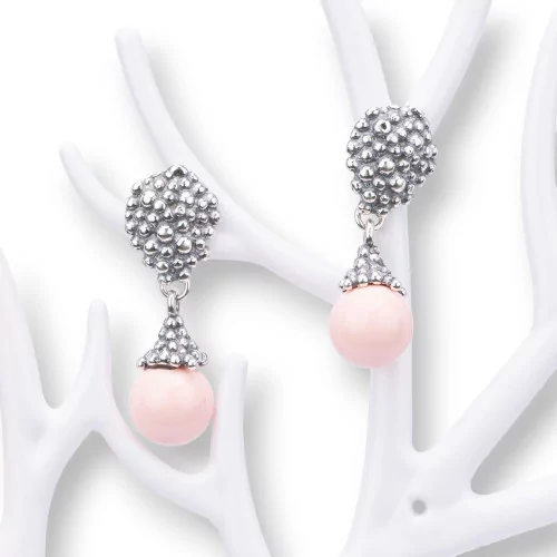 Orecchini Di Argento 925 Made in ITALY 12x33mm Con Pasta Di Corallo Rosa 4Fiori-ARGENTO 925 DESIGN ITALY | Worldofjewel.com