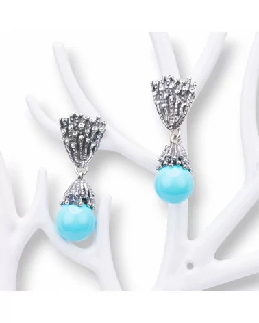 Orecchini Di Argento 925 Made in ITALY 13x35mm Con Pasta Di Turchese 4Fiori-ARGENTO 925 DESIGN ITALY | Worldofjewel.com