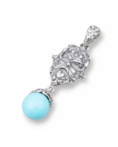 Pendente Di Argento 925 Made in ITALY 17x50mm Con Pasta Di Turchese 4Fiori-ARGENTO 925 DESIGN ITALY | Worldofjewel.com