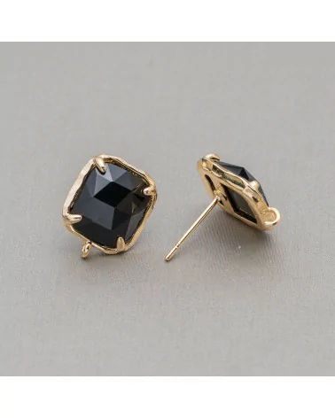 Base Per Orecchini Di Ottone A Perno Con Occhio Di Gatto Sfaccettato Rettangolo 10,5x13mm 5 Paia Nero-BASI CON PIETRE E PERLINE | Worldofjewel.com