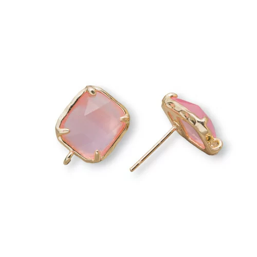 Base Per Orecchini Di Ottone A Perno Con Occhio Di Gatto Sfaccettato Rettangolo 10,5x13mm 5 Paia Rosa-BASI CON PIETRE E PERLINE | Worldofjewel.com