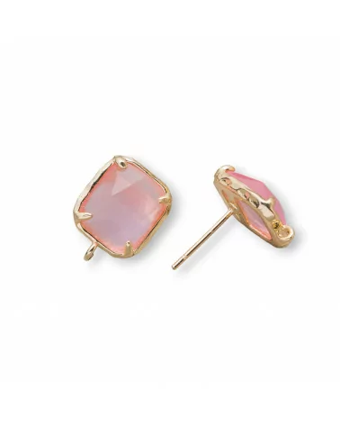 Base Per Orecchini Di Ottone A Perno Con Occhio Di Gatto Sfaccettato Rettangolo 10,5x13mm 5 Paia Rosa-BASI CON PIETRE E PERLINE | Worldofjewel.com