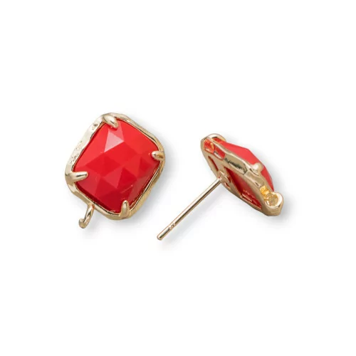 Base Per Orecchini Di Ottone A Perno Con Occhio Di Gatto Sfaccettato Rettangolo 10,5x13mm 5 Paia Rosso-BASI CON PIETRE E PERLINE | Worldofjewel.com