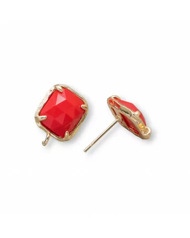 Base Per Orecchini Di Ottone A Perno Con Occhio Di Gatto Sfaccettato Rettangolo 10,5x13mm 5 Paia Rosso-BASI CON PIETRE E PERLINE | Worldofjewel.com