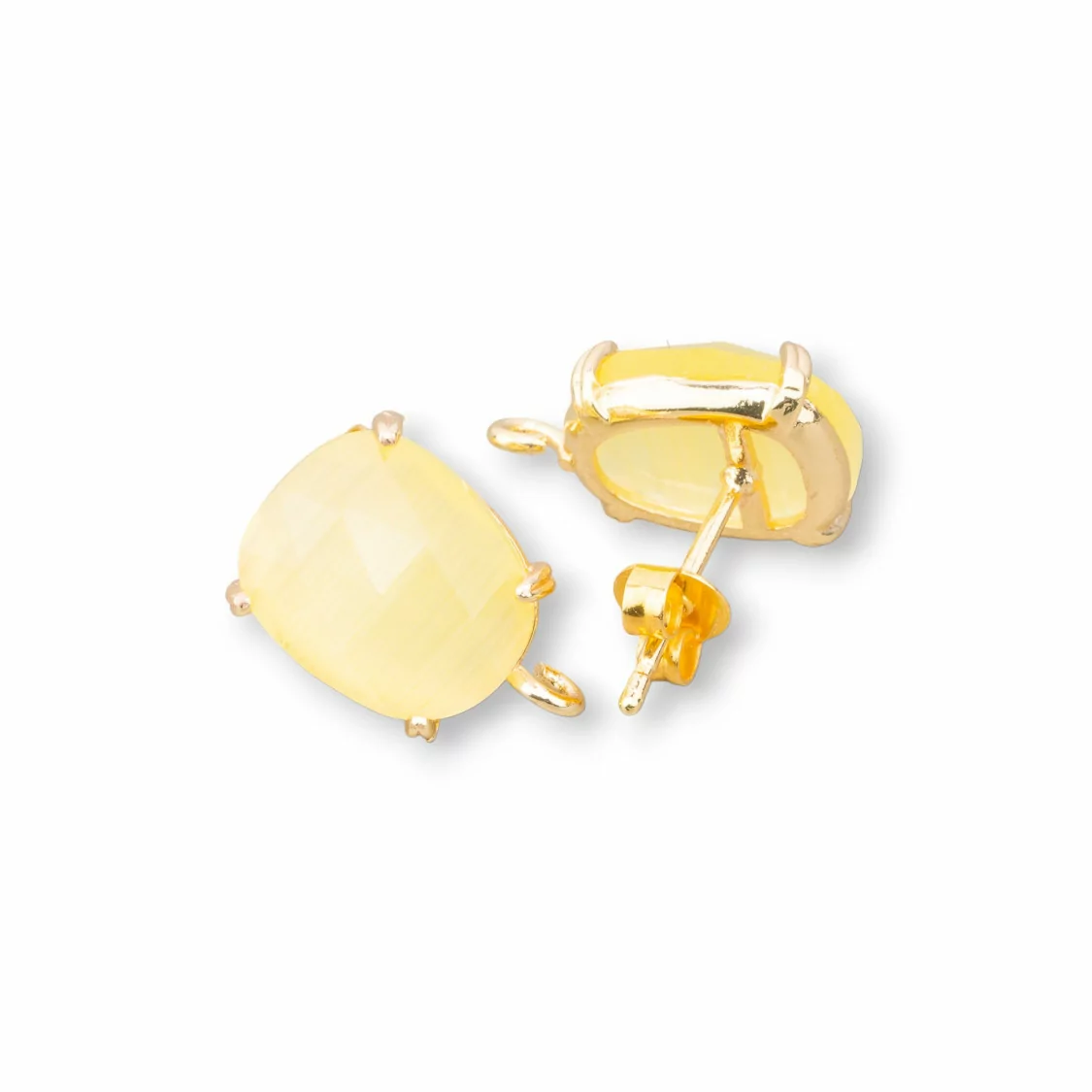 Base Per Orecchini Di Ottone A Perno Con Occhio Di Gatto Sfaccettato 10,5x12mm 5 Paia Dorato Giallo-BASI CON PIETRE E PERLINE | Worldofjewel.com