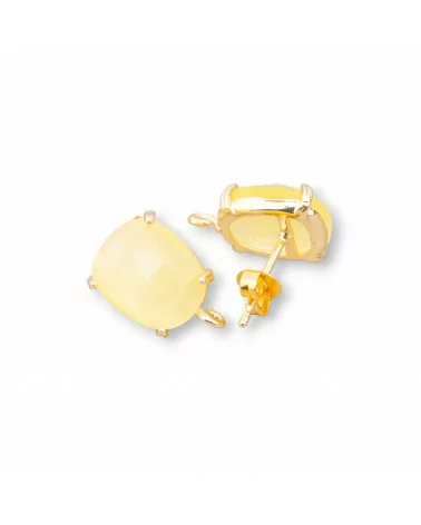 Base Per Orecchini Di Ottone A Perno Con Occhio Di Gatto Sfaccettato 10,5x12mm 5 Paia Dorato Giallo-BASI CON PIETRE E PERLINE | Worldofjewel.com