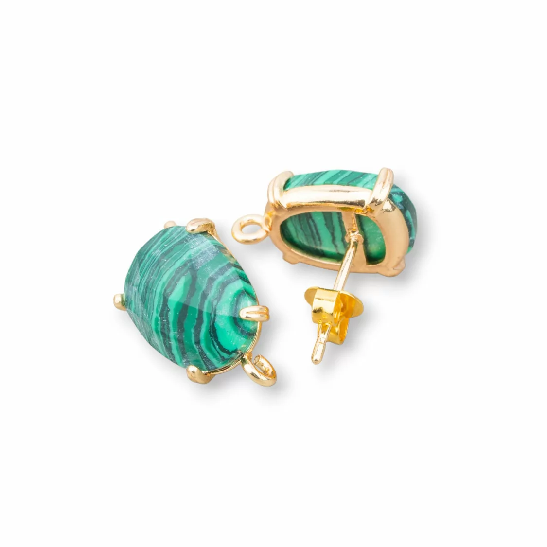 Base Per Orecchini Di Ottone A Perno Con Occhio Di Gatto Sfaccettato 10,5x12mm 5 Paia Dorato Pasta Di Malachite-BASI CON PIETRE E PERLINE | Worldofjewel.com