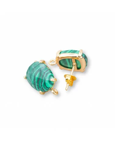 Base Per Orecchini Di Ottone A Perno Con Occhio Di Gatto Sfaccettato 10,5x12mm 5 Paia Dorato Pasta Di Malachite-BASI CON PIETRE E PERLINE | Worldofjewel.com