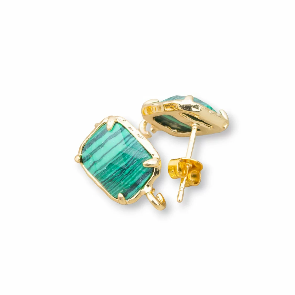 Base Per Orecchini Di Ottone A Perno Con Occhio Di Gatto Sfaccettato Rettangolo 10,5x13mm 5 Paia Pasta Di Malachite-BASI CON PIETRE E PERLINE | Worldofjewel.com