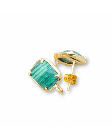 Base Per Orecchini Di Ottone A Perno Con Occhio Di Gatto Sfaccettato Rettangolo 10,5x13mm 5 Paia Pasta Di Malachite-BASI CON PIETRE E PERLINE | Worldofjewel.com