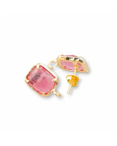 Base Per Orecchini Di Ottone A Perno Con Occhio Di Gatto Sfaccettato Rettangolo 10,5x13mm 5 Paia Ruby Chiaro-BASI CON PIETRE E PERLINE | Worldofjewel.com