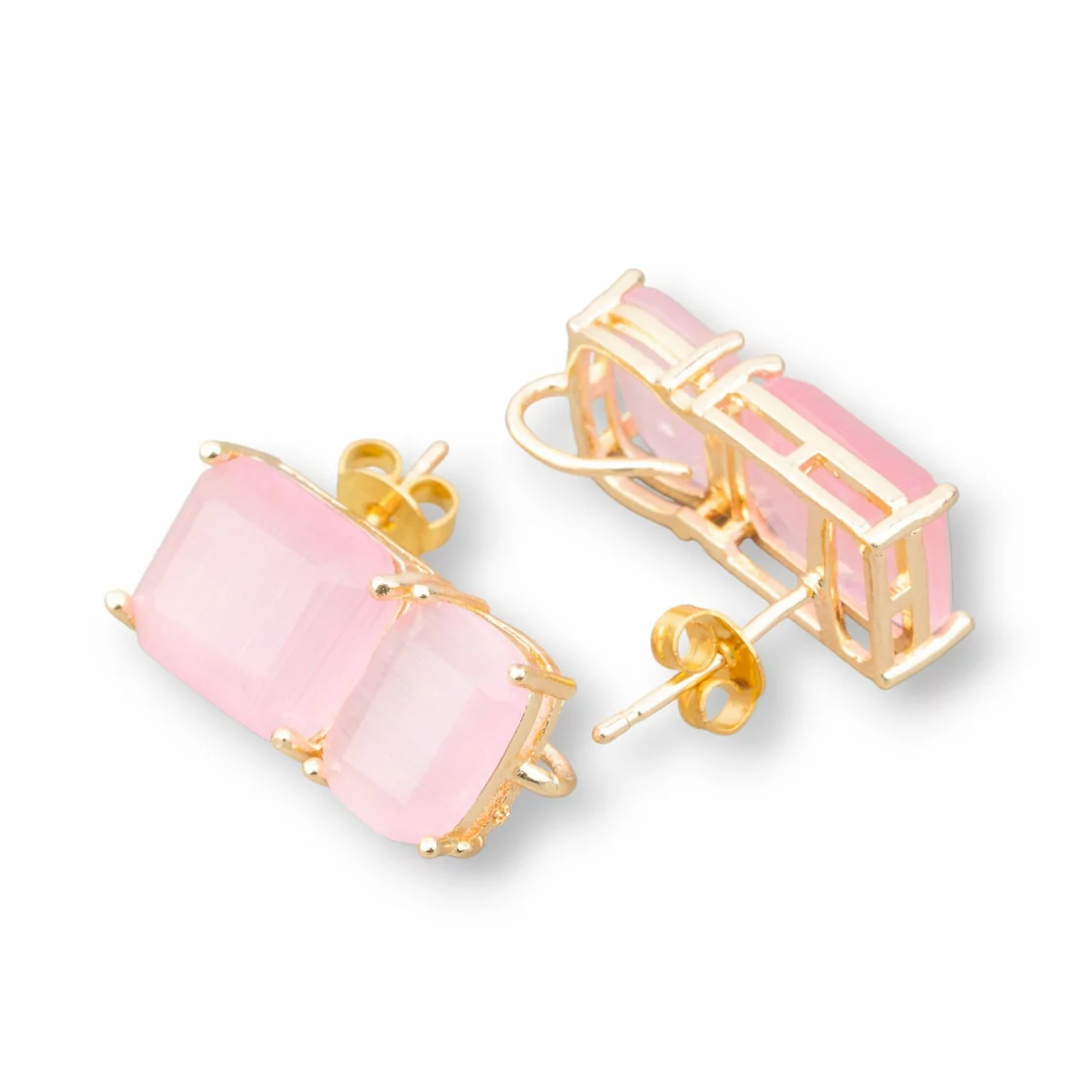 Base Per Orecchini Di Ottone A Perno Con Occhio Di Gatto Sfaccettato Doppio Rettangolo 10x22mm 4 Paia Dorato Rosa-BASI CON PIETRE E PERLINE | Worldofjewel.com