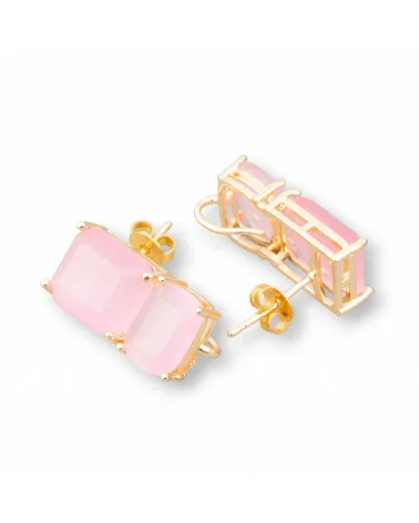 Base Per Orecchini Di Ottone A Perno Con Occhio Di Gatto Sfaccettato Doppio Rettangolo 10x22mm 4 Paia Dorato Rosa-BASI CON PIETRE E PERLINE | Worldofjewel.com