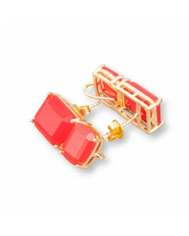 Base Per Orecchini Di Ottone A Perno Con Occhio Di Gatto Sfaccettato Doppio Rettangolo 10x22mm 4 Paia Dorato Rosso-BASI CON PIETRE E PERLINE | Worldofjewel.com